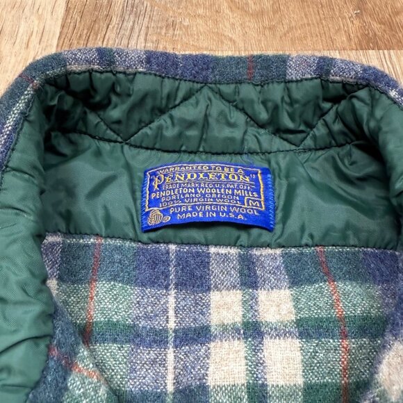 Vintage Pendleton Board Shirt 100% Virgin Wool Green Blue Mens Medium - Picture 3 of 9